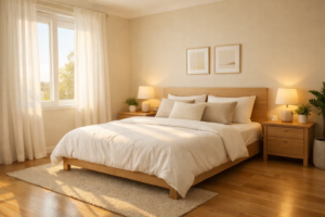 Bed placed in the correct south-west direction following Bedroom Vastu tips