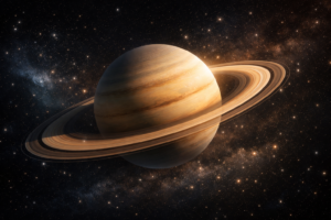Saturn in horoscope representing karma, discipline, and life lessons