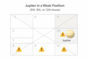 Symbolic illustration of a weak Jupiter in birth chart showing confusion, delayed guidance, and lack of wisdom.