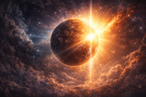 Afflicted Venus in Vedic astrology shown as planet Venus emerging from shadow into golden light