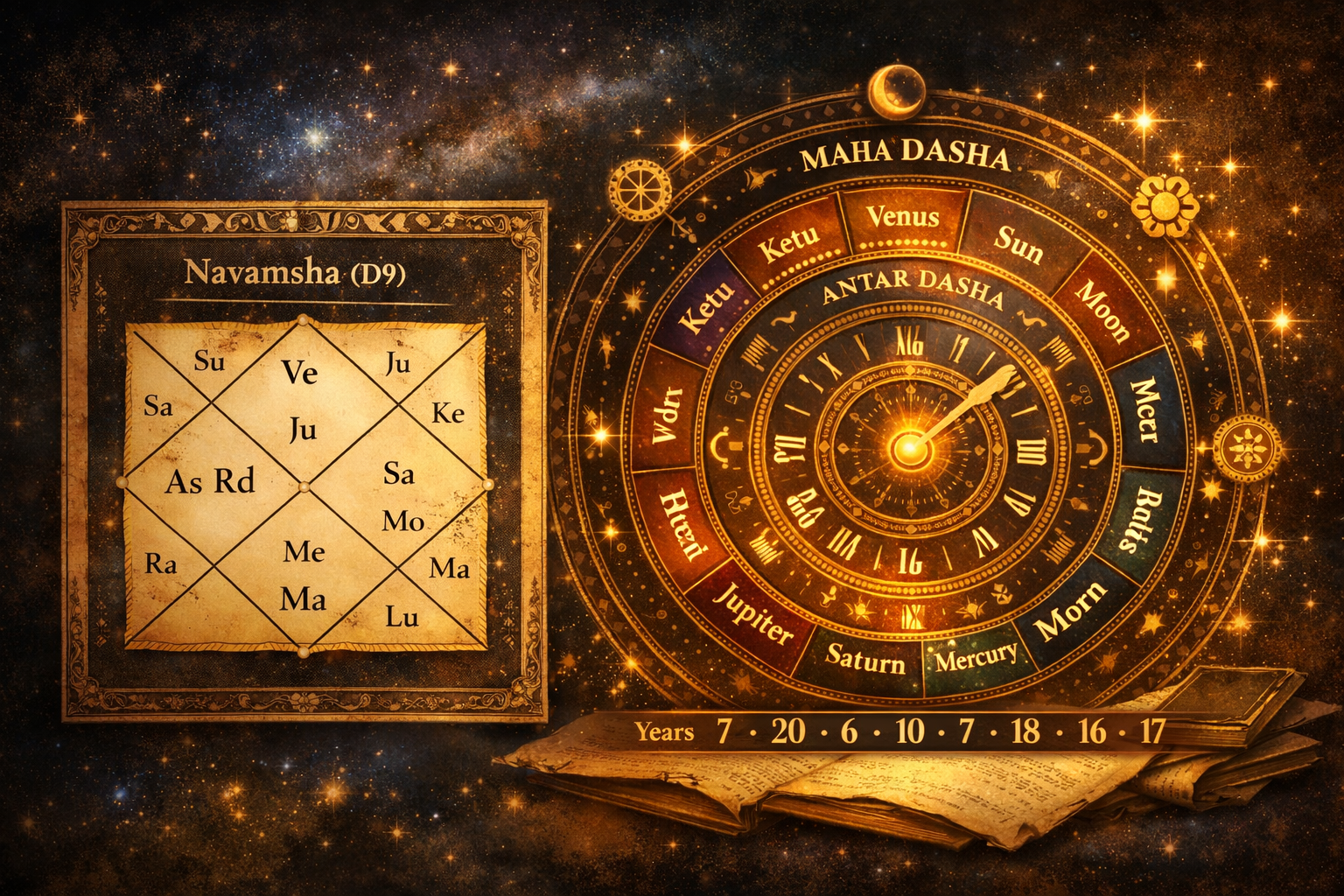 Navamsha and dasha timing for business or job prediction in Vedic astrology
