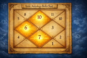 Vedic astrology chart showing key houses for predicting business or job in horoscope