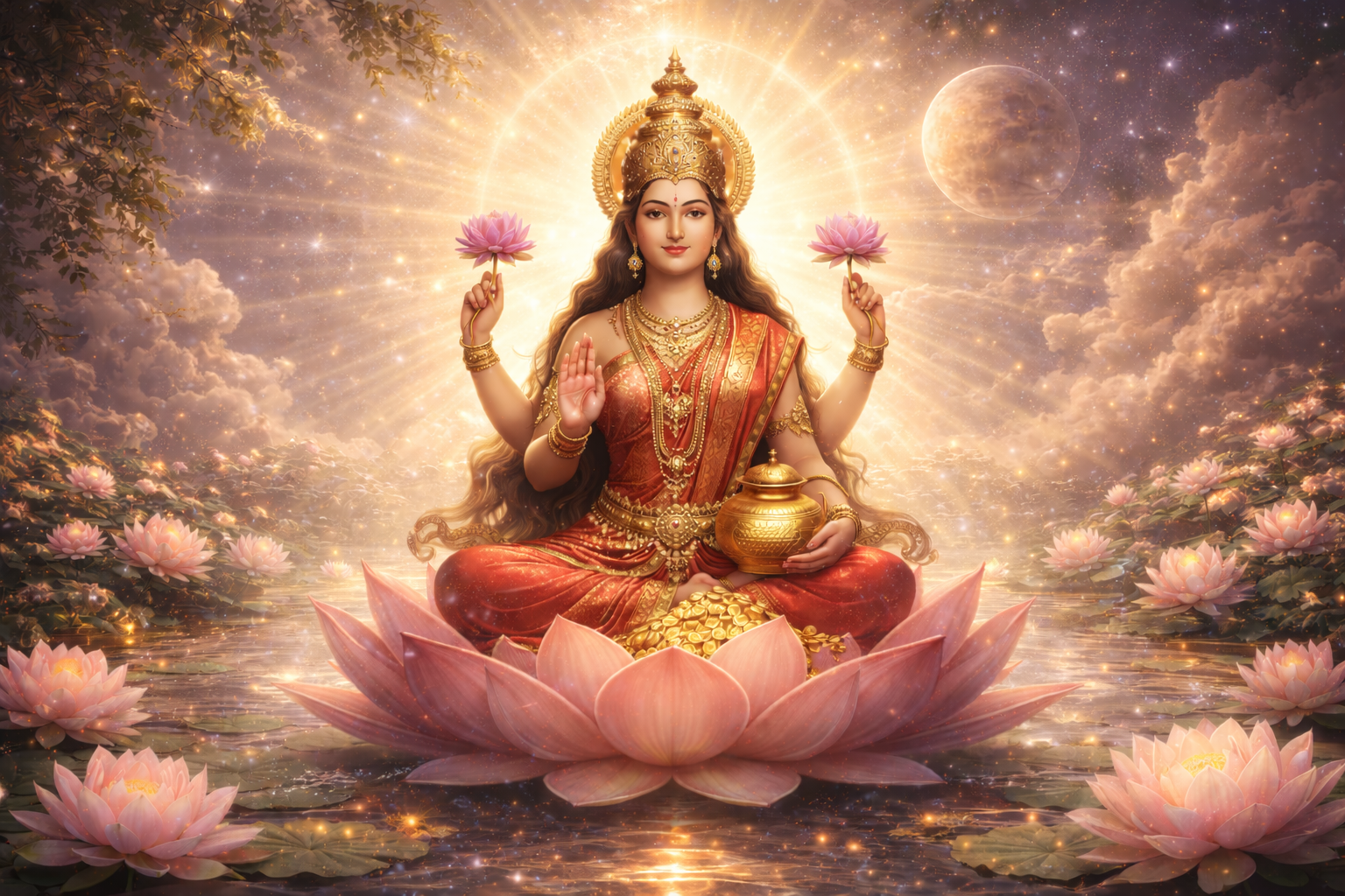 Venus remedies in Vedic astrology represented by Goddess Lakshmi and lotus symbolism
