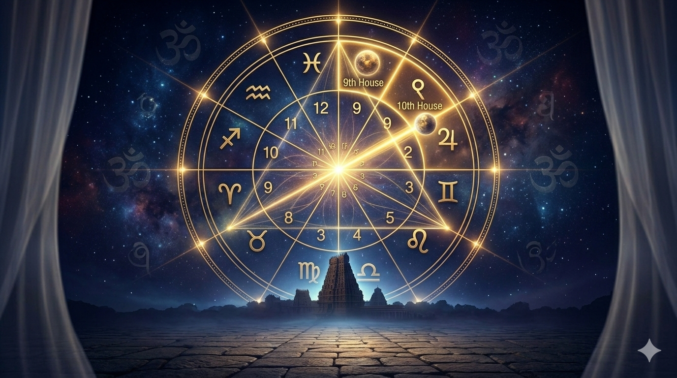 Dharma-Karmadhipati Yoga activation strengthening 9th house luck in a Vedic horoscope chart.