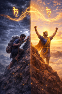 "Professional setting showing Saturn's influence on career success authority and structured growth in Vedic astrology